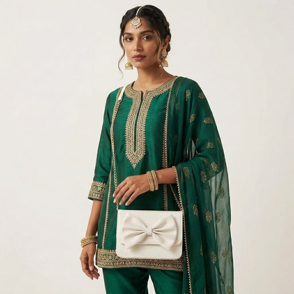 Elegant Croc-Texture Bow Handbag