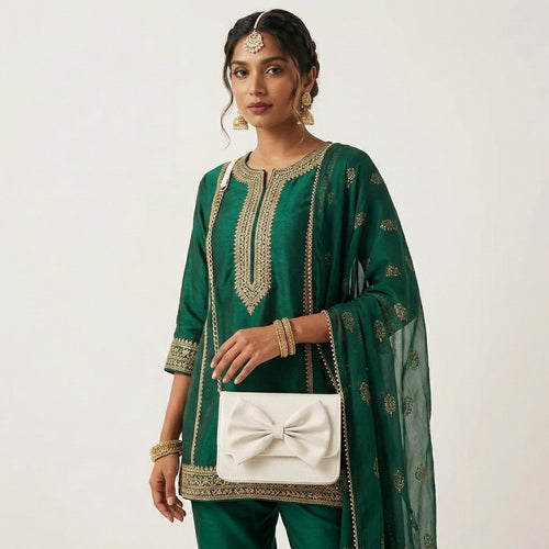 Elegant Croc-Texture Bow Handbag