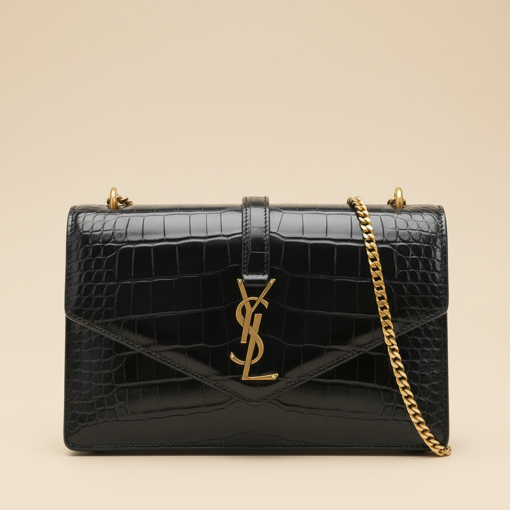 YSL Elegant Black Croc - Front View